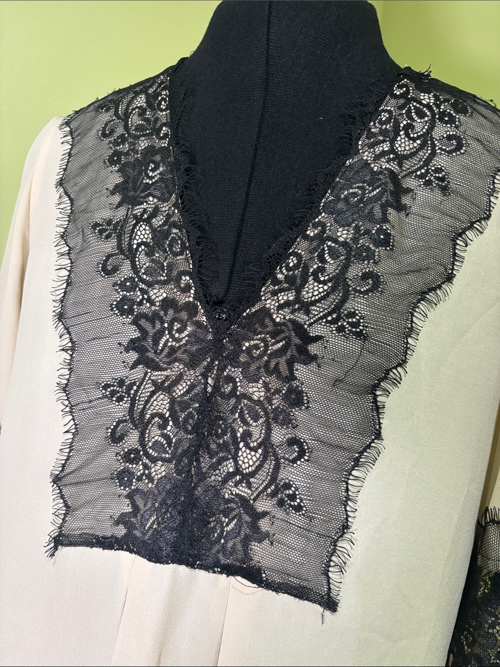 New York & Co. Lace Trim V-Neck Blouse in Cream and Black with bell sleeves - Picture 4 of 6